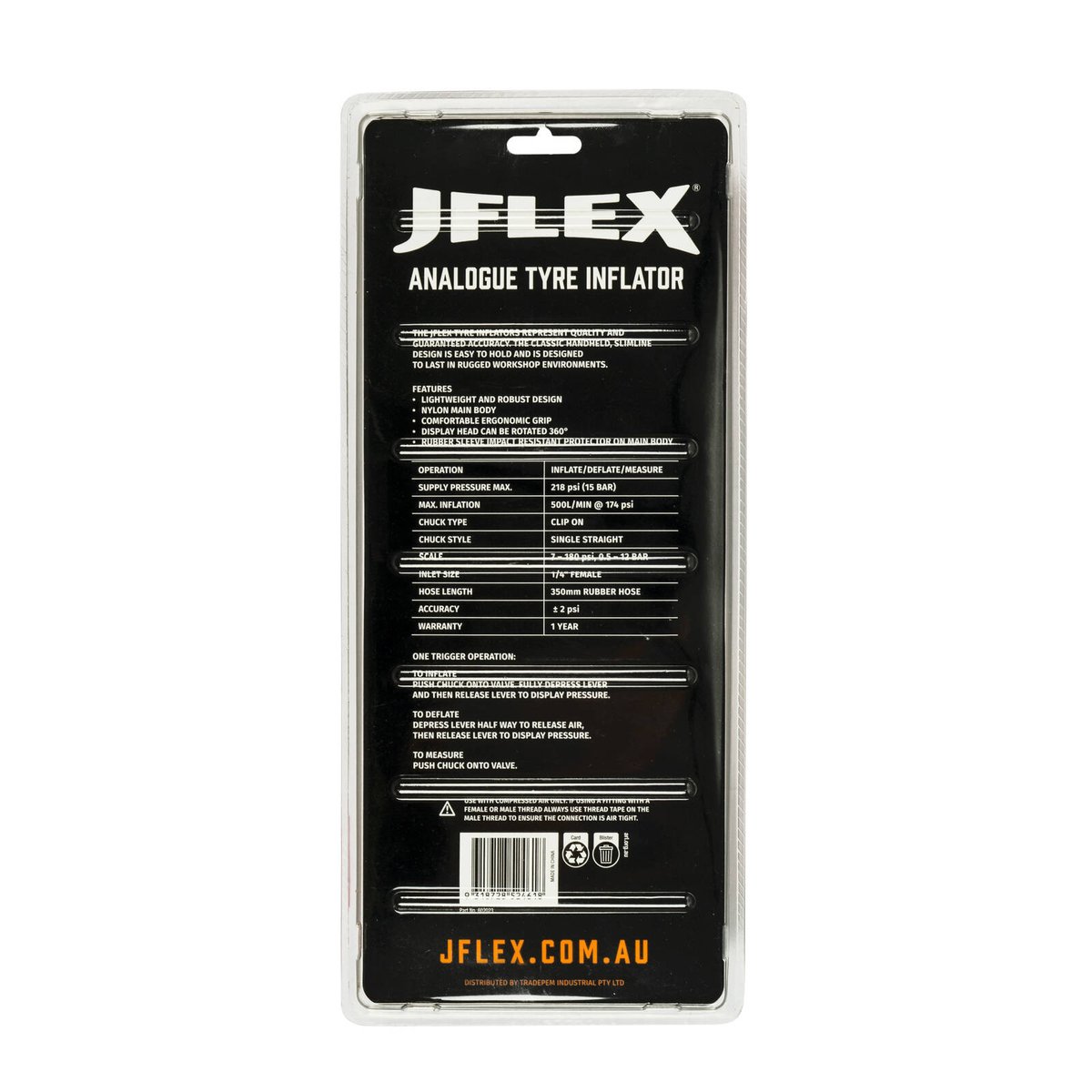 Jflex Analogue Tyre Inflator - 3-in-1 Tool - 170mm x 395mm - Durable Nylon - SuperSaverAU - view 3