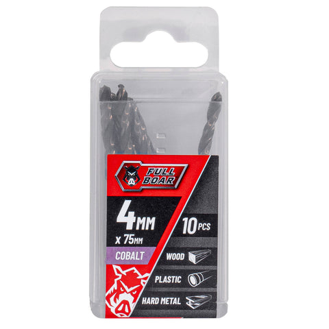 Full Boar 4mm M35 Cobalt Drill Bit 10 Pack for Hard Metal Wood Plastic