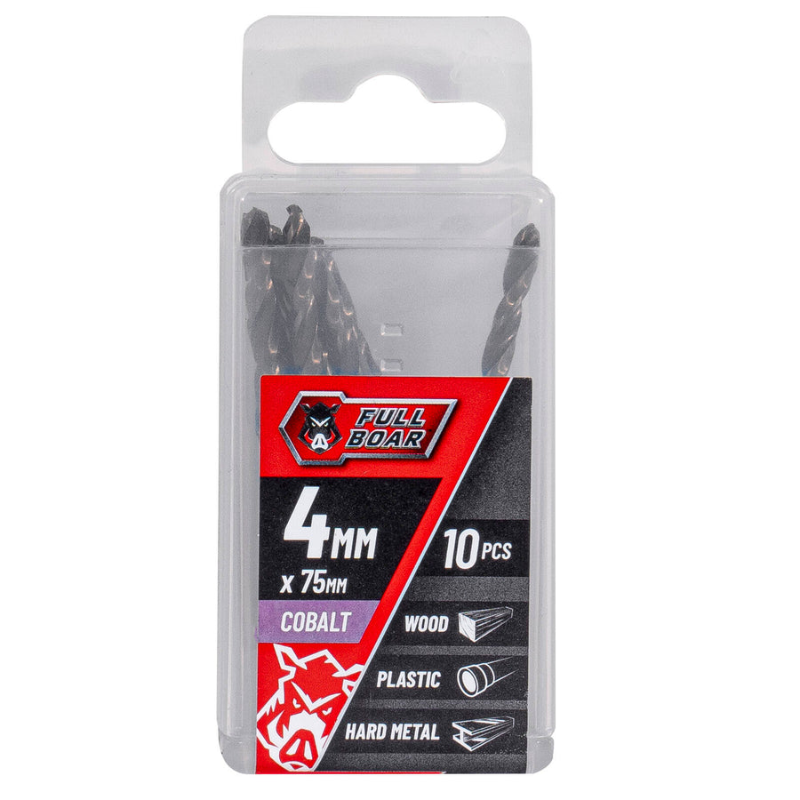 Full Boar 4mm M35 Cobalt Drill Bit 10 Pack for Hard Metal Wood Plastic