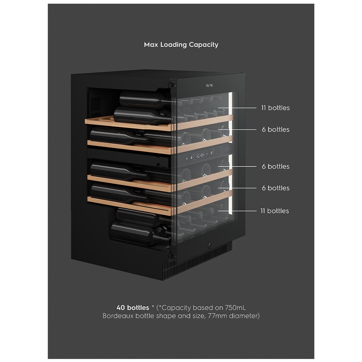 Vintec 40 Bottle Dual Zone Wine Fridge - Black, UV-Protected Glass Door, Inverter Compressor - VWD820SCB-X