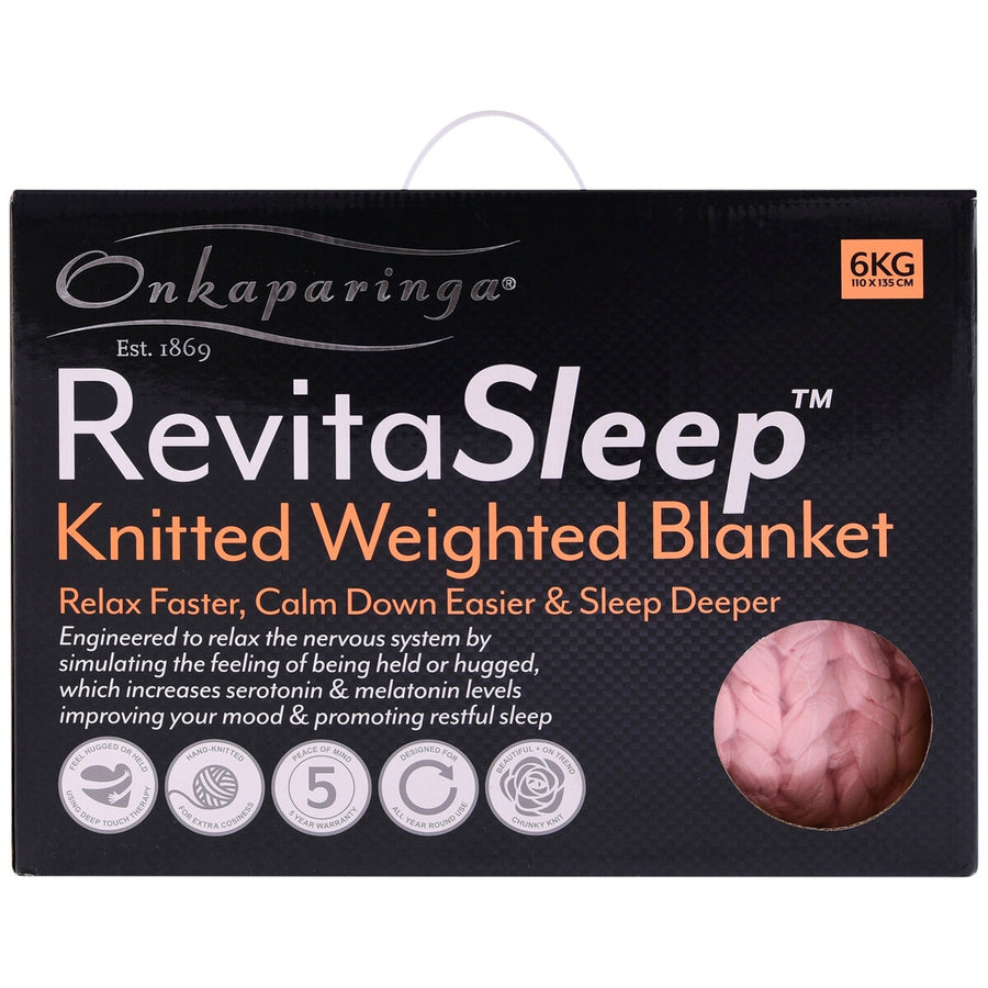 Onkaparinga Knitted Weighted Blanket 6kg - Peach, Glass Beads, Relaxation - SuperSaverAU - view 1