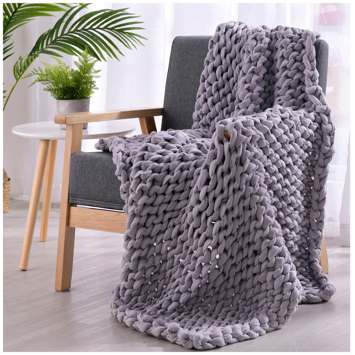 Onkaparinga 6kg Knitted Weighted Blanket - Grey, Glass Beads & Polyester Fibre