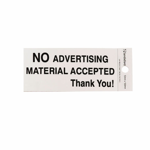 Sandleford 100 x 50mm No Advertising Material Self Adhesive Sign, Gloss Silver Weather Resistant Polycarbonate