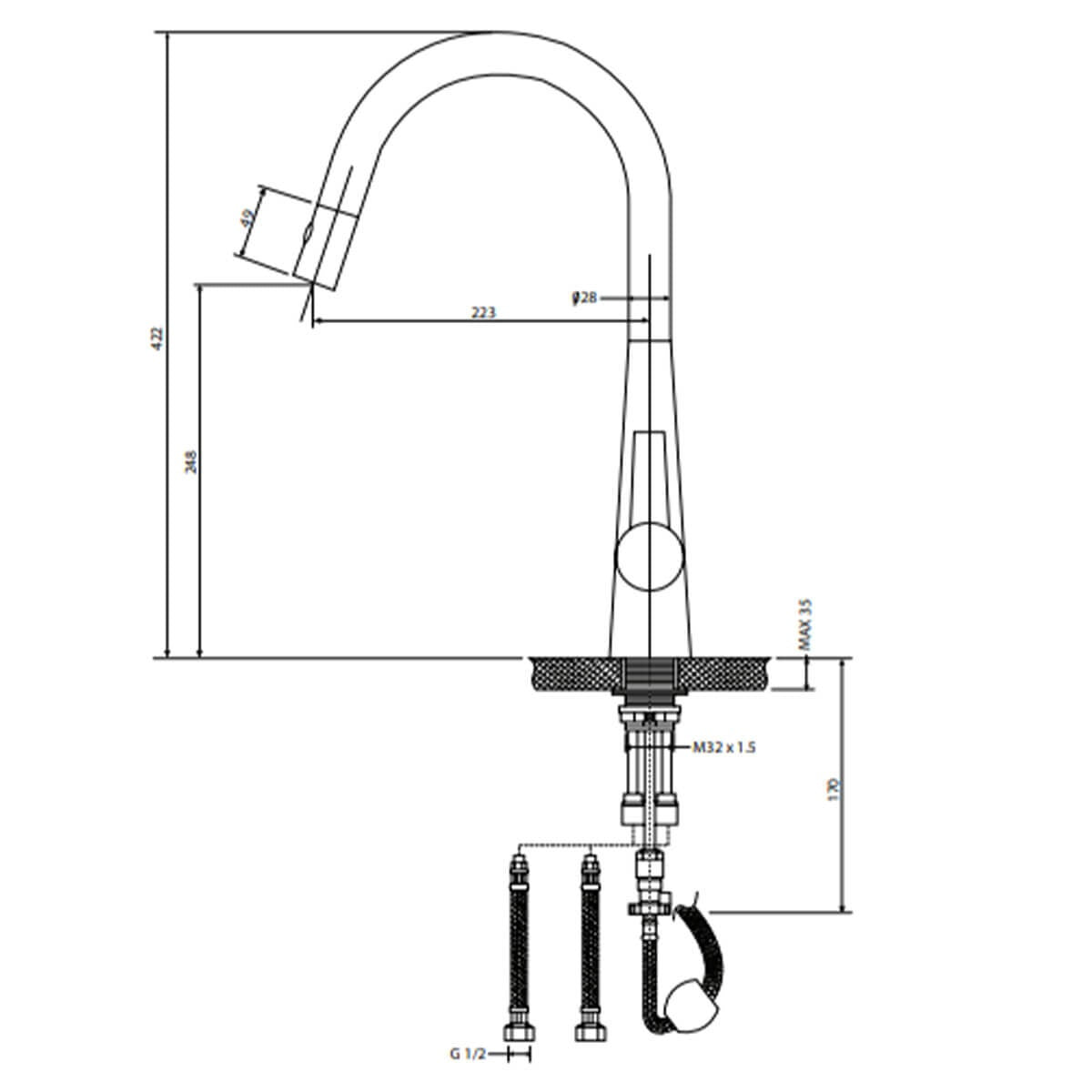 Artusi Gooseneck Mixer Tap - Brushed Gold Finish - 6 Star WELS Rating - 4L/min Flow - ASM501BG