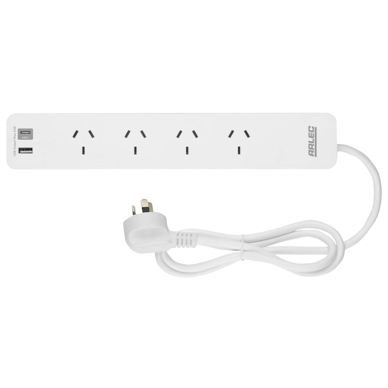 Arlec 4 Outlet Powerboard with USB Chargers 0.9m White PB4UC