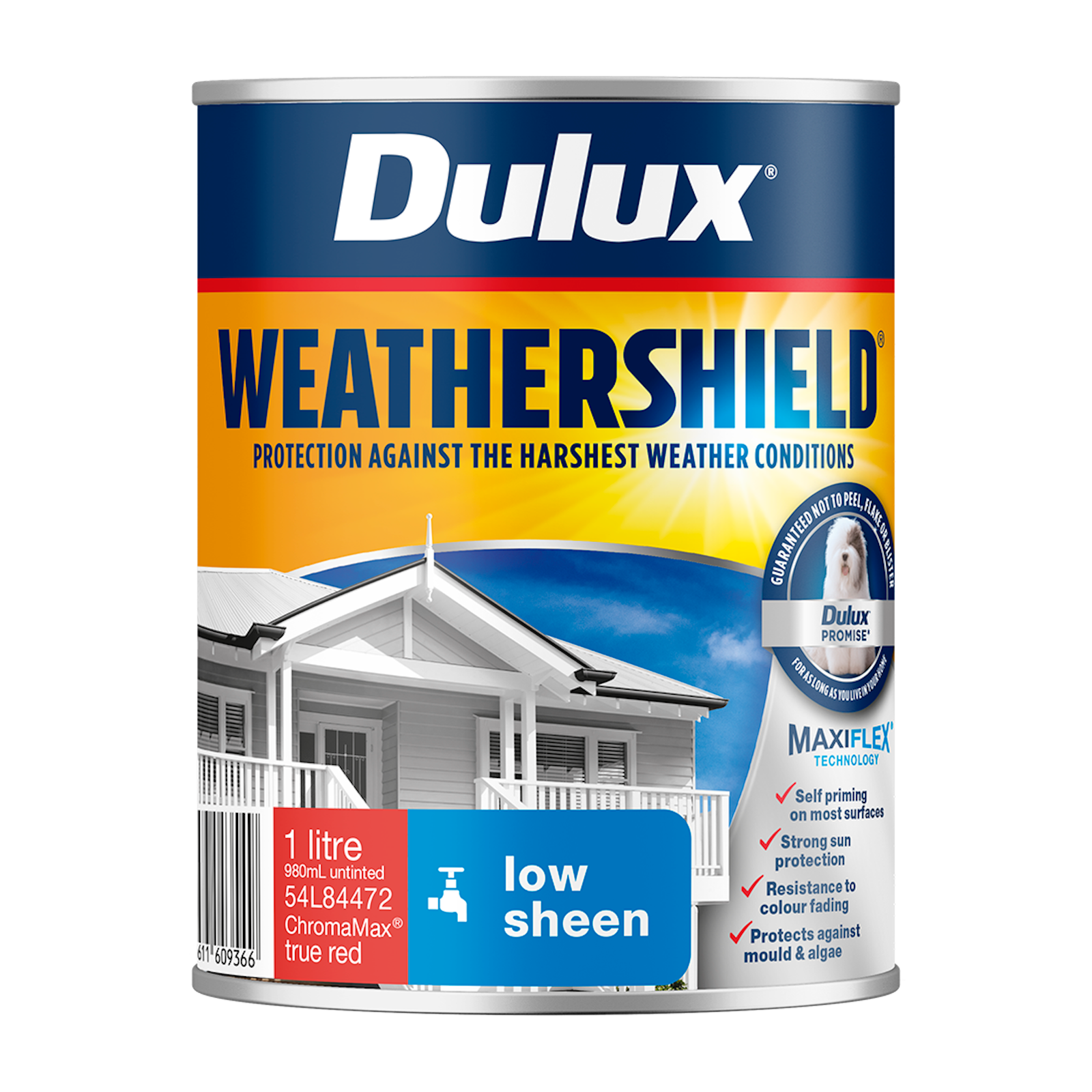 Dulux Weathershield 1L True Red Low Sheen Exterior Paint UV Resistant