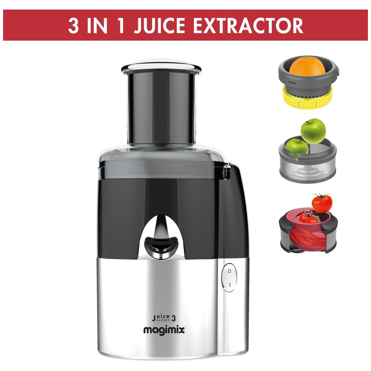 Magimix Juice Expert 3 Cold Press Juicer 400W - 3-in-1 Extra Press, Juice Filter, Citrus Press - 18085AU
