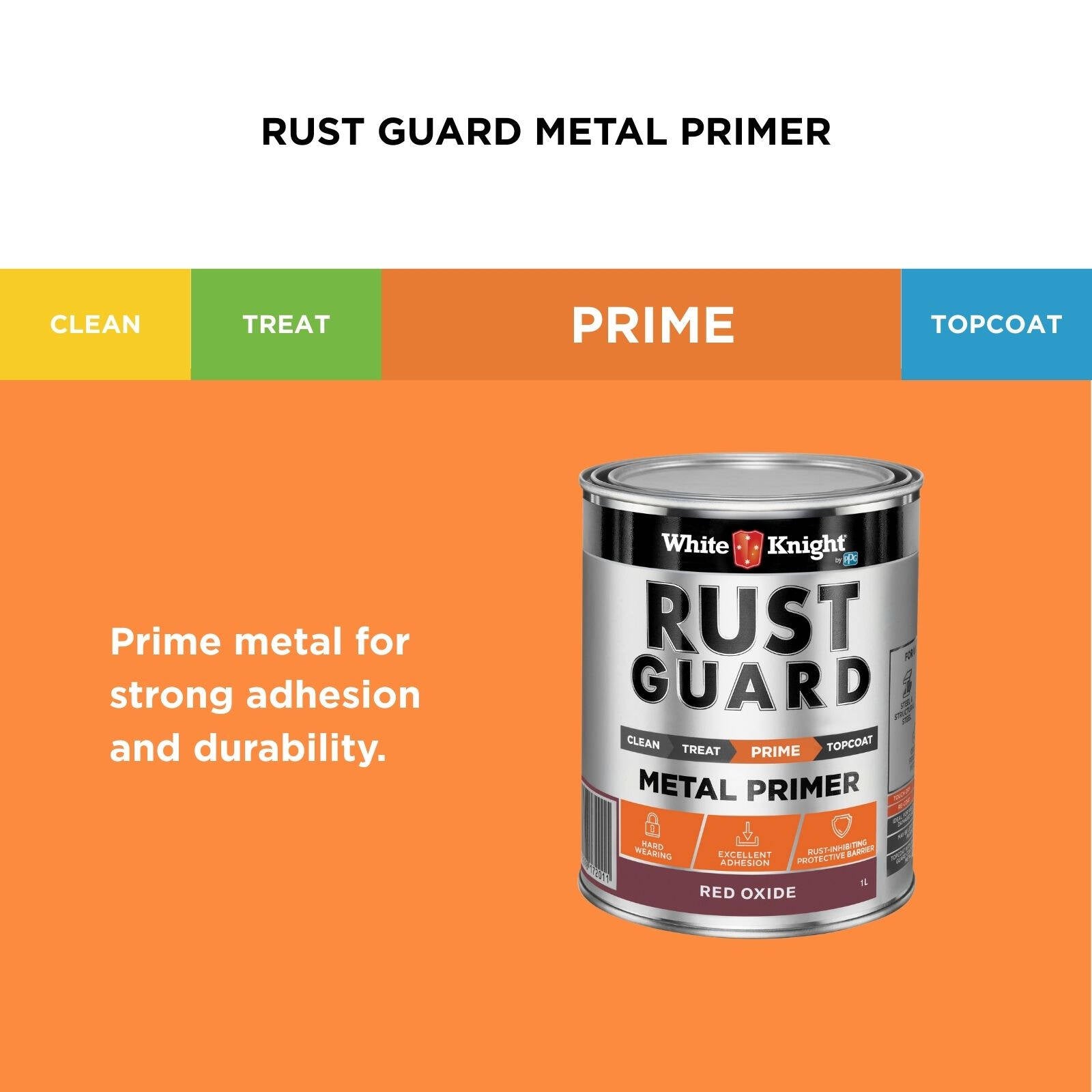 White Knight Rust Guard Metal Primer Paint 1L Red Oxide Anti-Corrosive