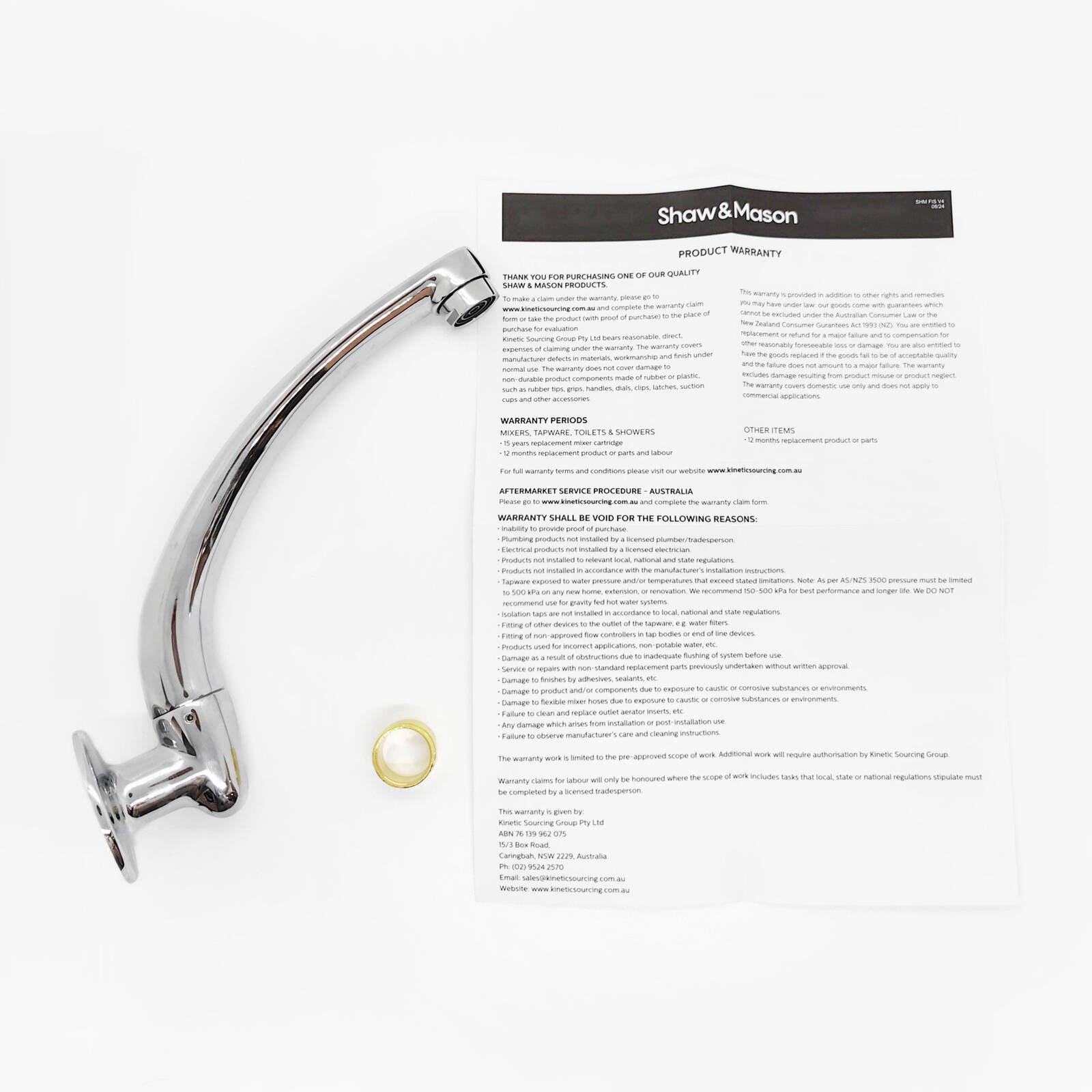 Shaw & Mason Chrome Swivel Wall Cast Sink Spout - 9L/min WELS 3 Star