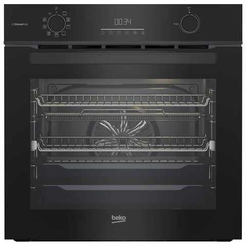 Beko 60cm Multifunction Built-In Oven - SteamAdd, Airfry, 8 Functions, Black Glass - BBO6851MDX