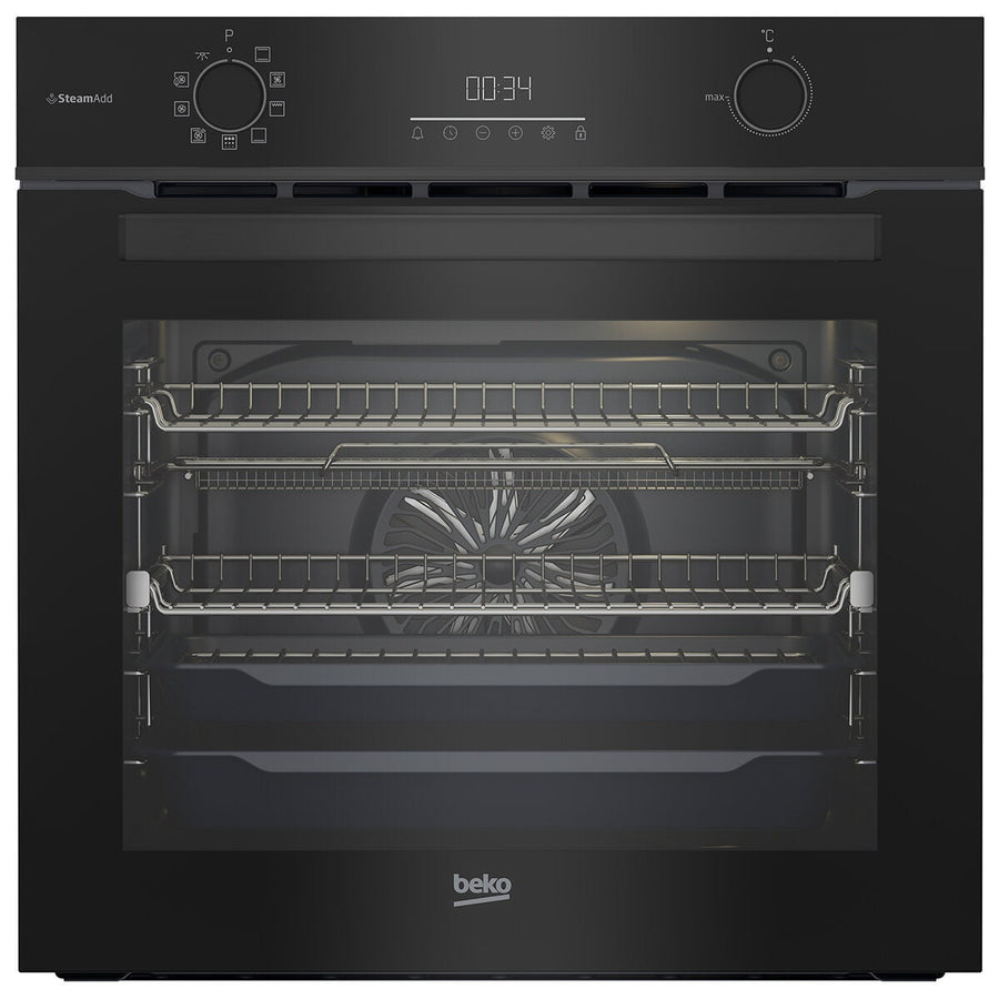 Beko 60cm Multifunction Built-In Oven - SteamAdd, Airfry, 8 Functions, Black Glass - BBO6851MDX