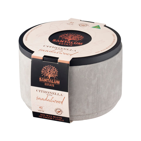 Santalum Estate Sandalwood Citronella Candle Cement Grey Ceramic With Lid