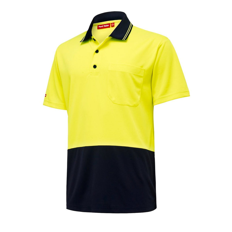 Hard Yakka Hi Vis Short Sleeve Polo M - Yellow Navy - Safety Comfort - SuperSaverAU - view 1