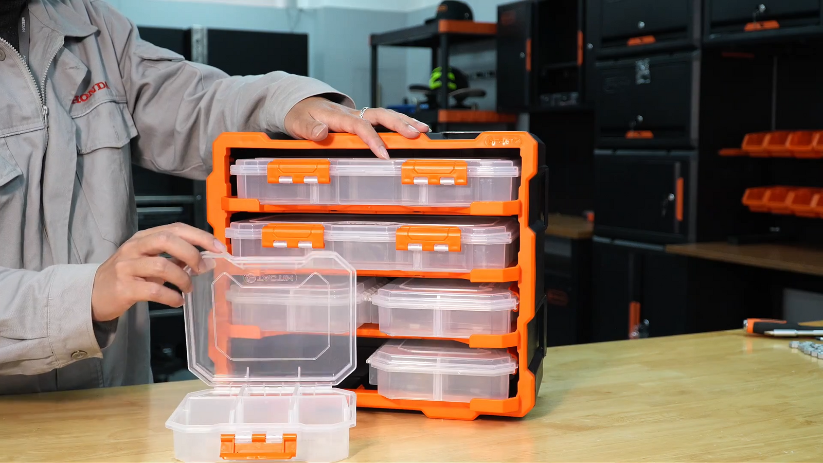 Tactix 6 Box Storage Modular Tower - Orange & Black Stackable Polypropylene Organiser