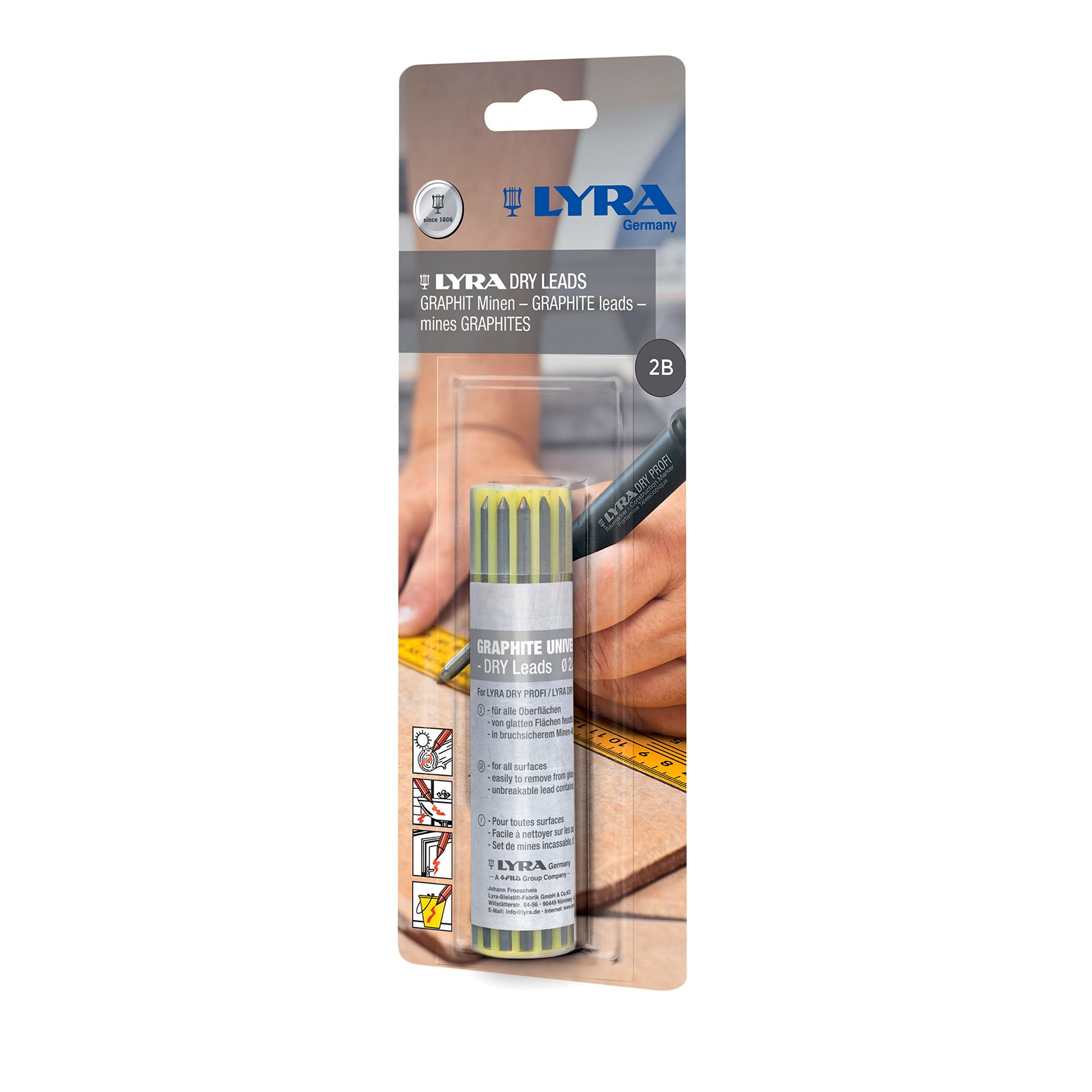 Lyra 2.8mm 2B Graphite Lead Refill - 12 Pack