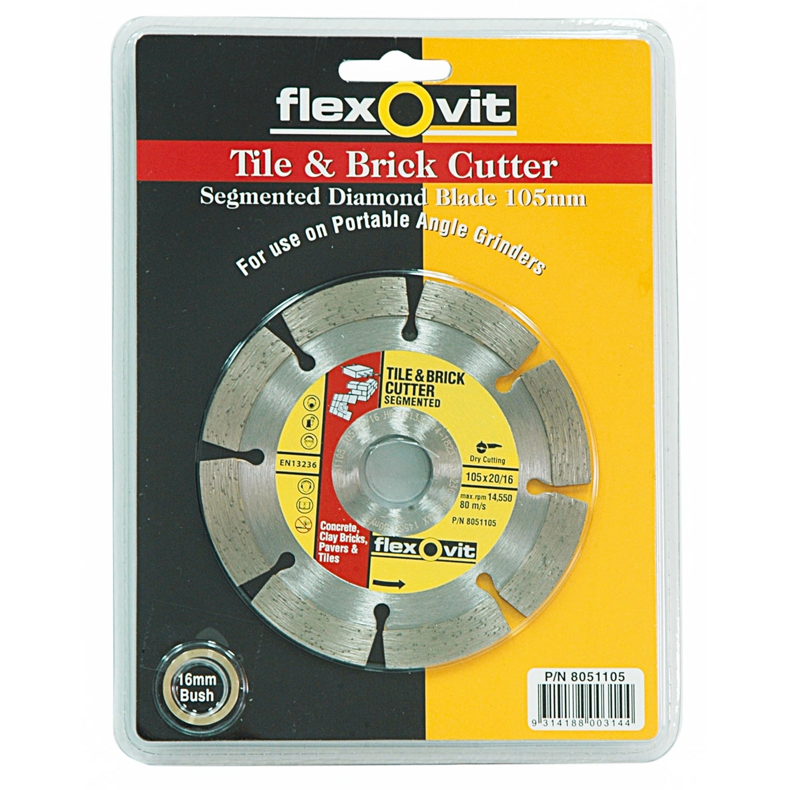 Flexovit 105 x 1.7 x 20/16mm Segmented Diamond Blade - Tile & Brick Cutter for Angle Grinders