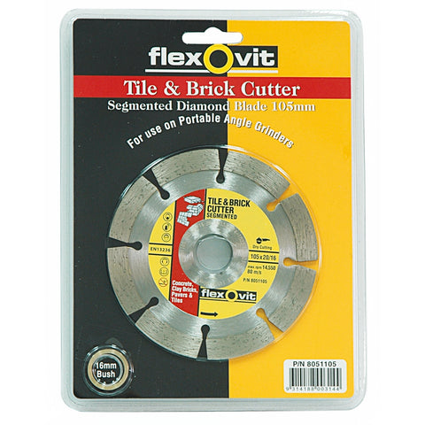 Flexovit 105 x 1.7 x 20/16mm Segmented Diamond Blade - Tile & Brick Cutter for Angle Grinders