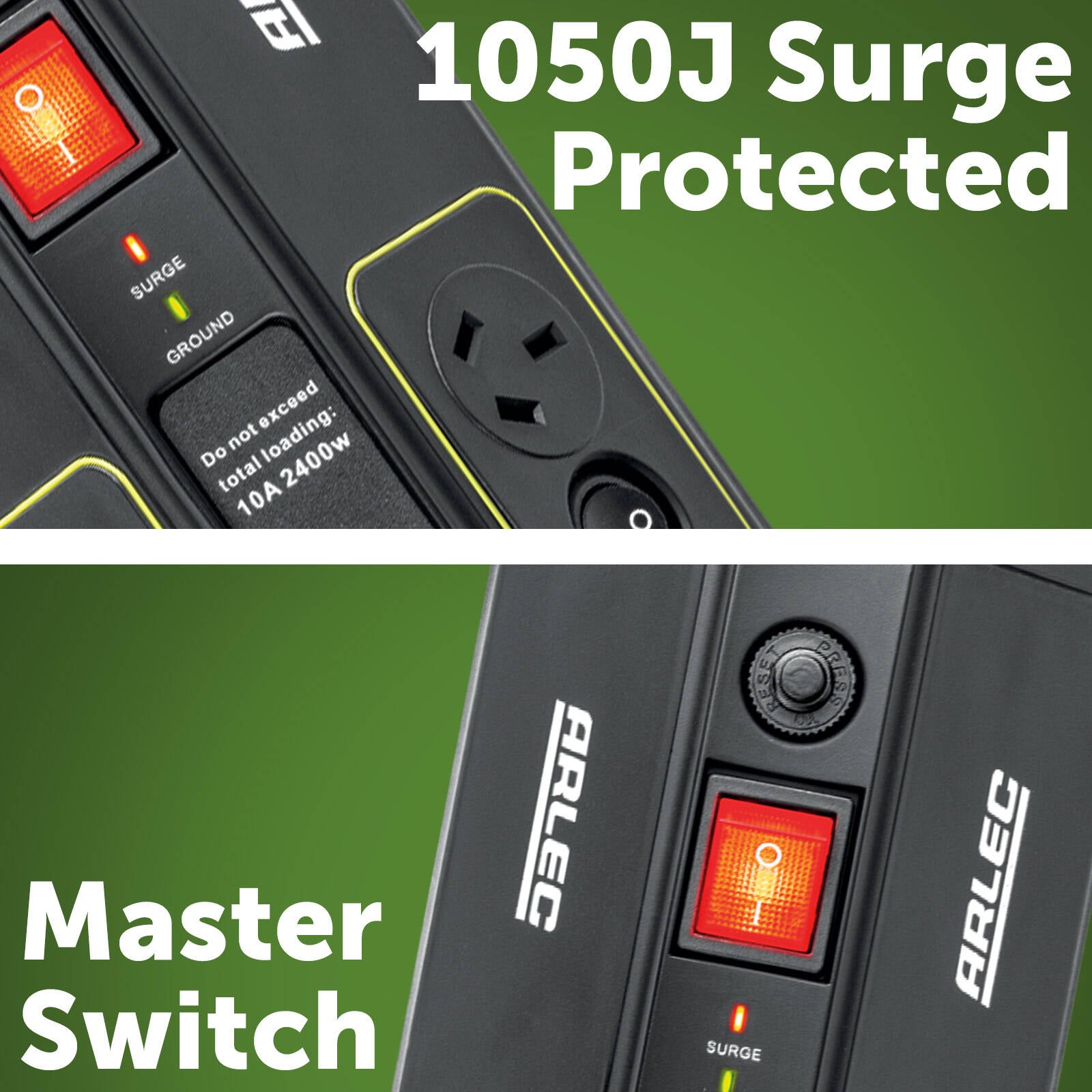 Arlec 8 Outlet Surge Protected Powerboard with USB, CAT6 and ADSL