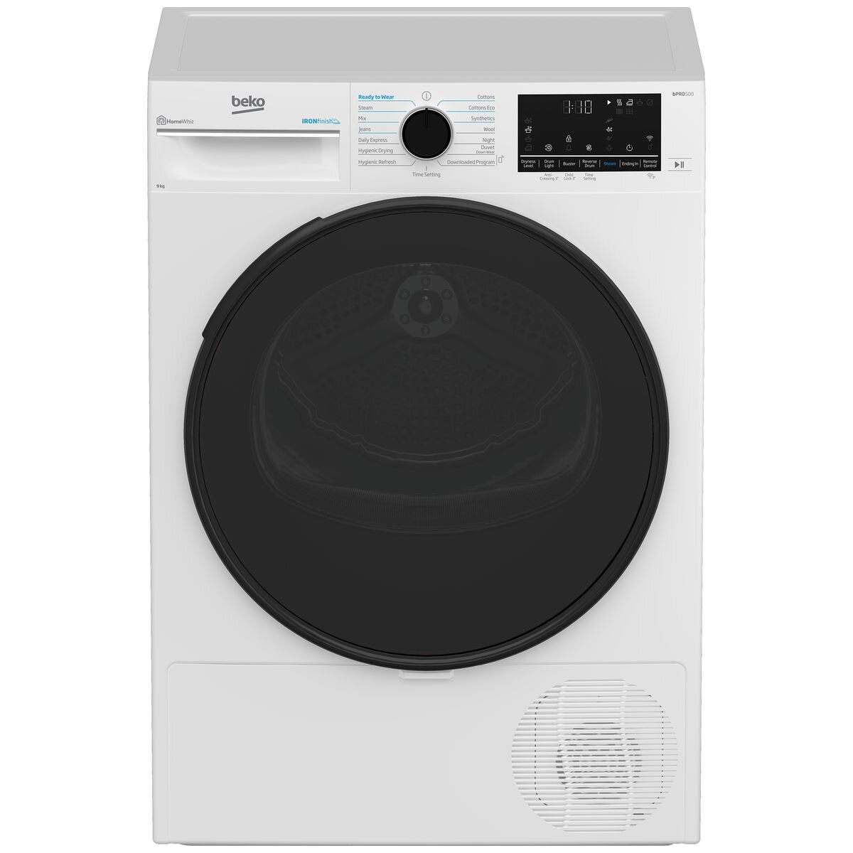 Beko 9kg Heat Pump Dryer in White - Steam Refresh, HomeWhiz Wi-Fi App, 9 Star Rating - BDPB903SW