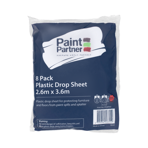 Paint Partner 2.6 x 3.6m Clear Plastic Drop Sheet 8 Pack