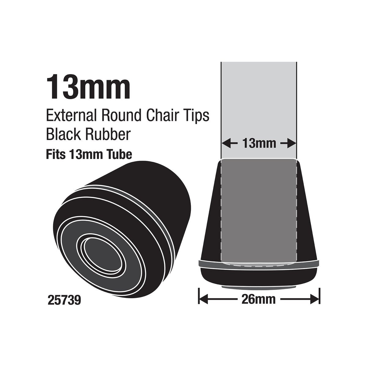 Surface Gard 13mm Black Round Rubber Chair Tips 4 Pack - SuperSaverAU - view 2