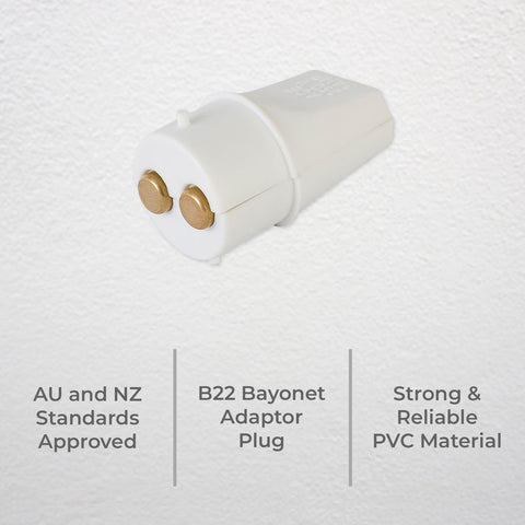 DETA B22 Bayonet Adaptor Plug 240V 3A White Polycarbonate 6314B