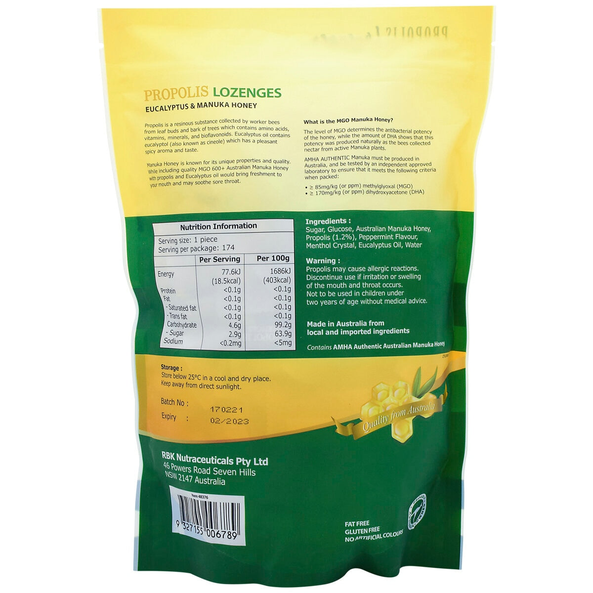 True Blue Propolis, Manuka Honey And Eucalyptus Lozenges 800g