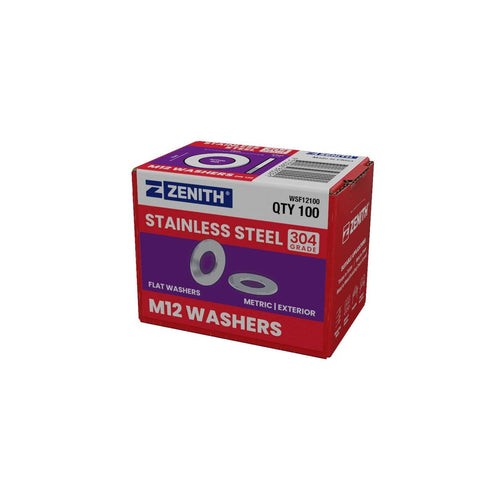 Zenith M12 Stainless Steel 304 Flat Round Washers 100 Pack Durable - SuperSaverAU - view 1