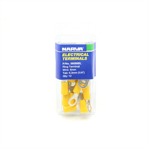 Narva Yellow Flared Vinyl Insulated Ring Terminal 6.3mm 20 Pack - SuperSaverAU - view 1