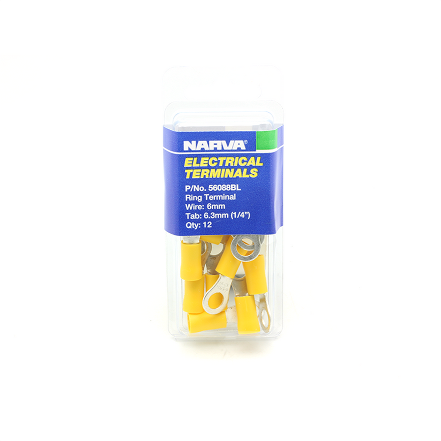 Narva Yellow Flared Vinyl Insulated Ring Terminal 6.3mm 20 Pack - SuperSaverAU - view 1