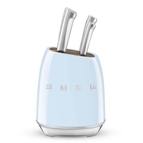 Smeg 50s Retro Style 6 Piece Knife Block Set - Pastel Blue with Acacia Wood Top - KBSF02PB