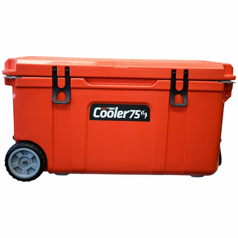 BlackWolf 75L Rolling Cooler - Red/Orange, Heavy Duty Wheels, Removable Handles - 33W013211341009
