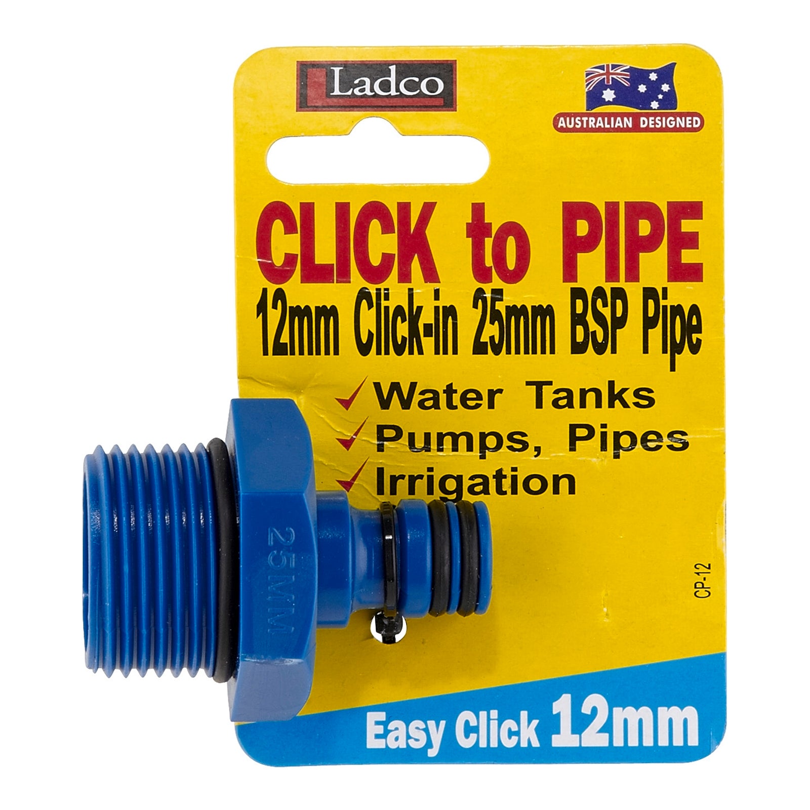 Ladco 12 x 25mm Click To Pipe Hose Fitting Adapter - Blue