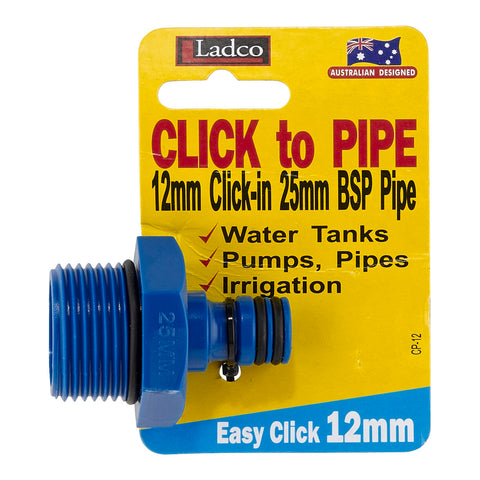 Ladco 12 x 25mm Click To Pipe Hose Fitting Adapter - Blue