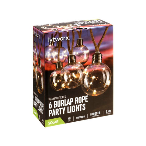 Lytworx Warm White Solar Burlap Rope Lights 6 Pack - 2.5m - 48 LEDs - Energy Efficient - SuperSaverAU - view 1