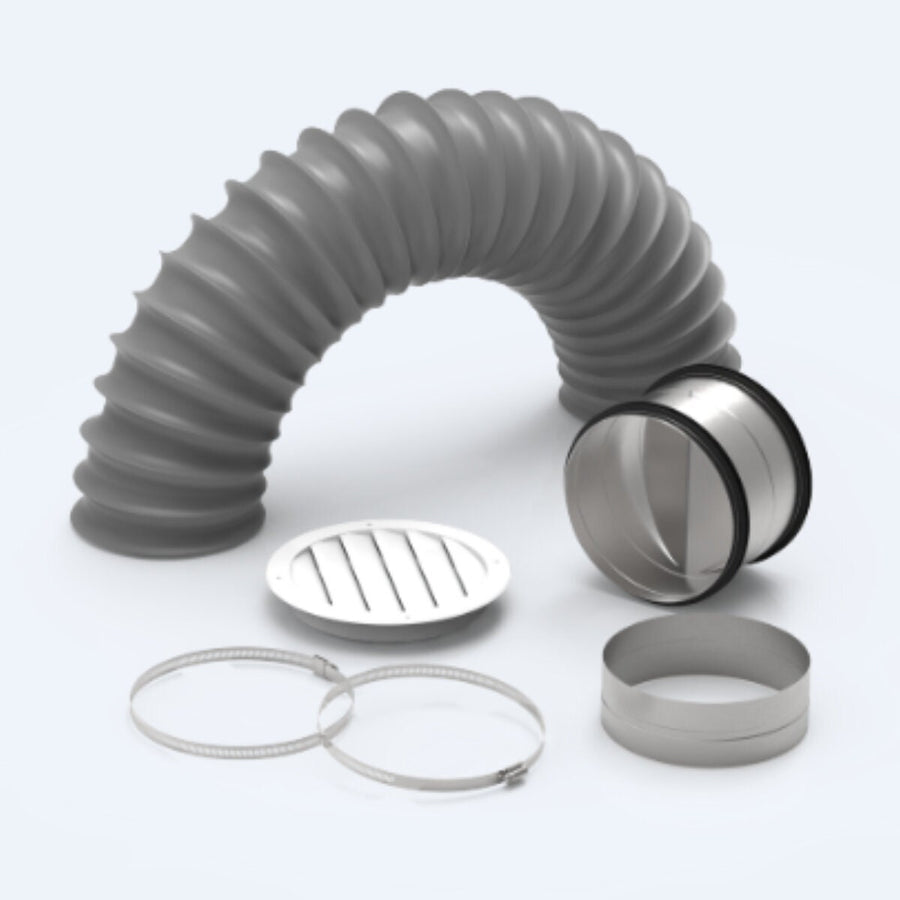 Aero 200mm Wall and Eave Ducting Kit - 5m Acoustic Flexi Ducting, White Wall Vent with Ember Mesh - ADK200WALL