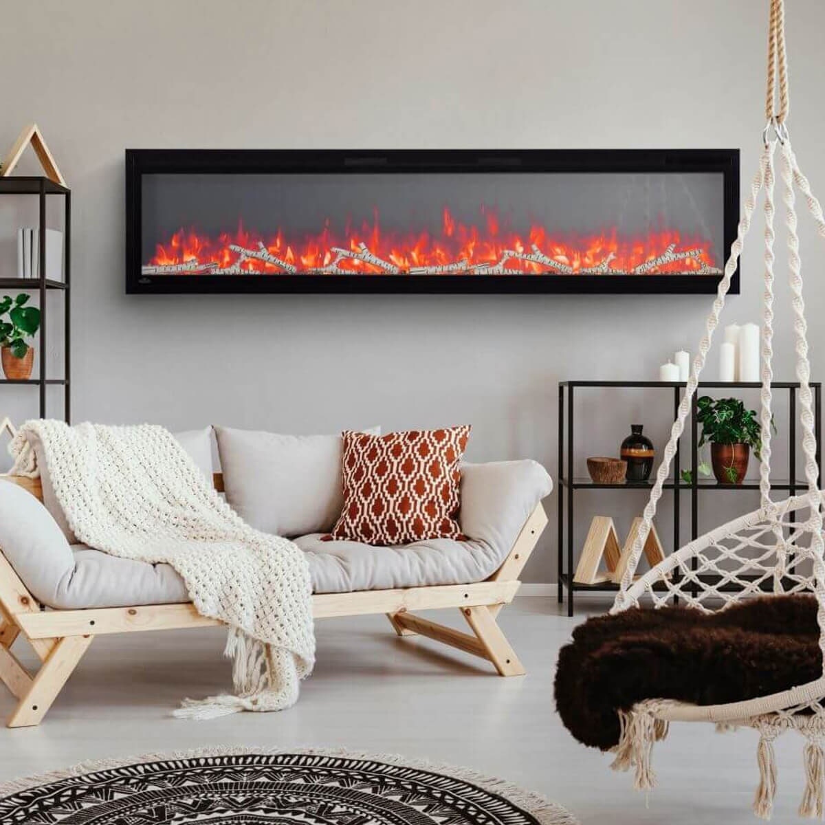 Napoleon Entice 72 Wall Hanging Electric Fireplace - Nearly Frameless Glass, Black - NEFL72CFH-1-AU