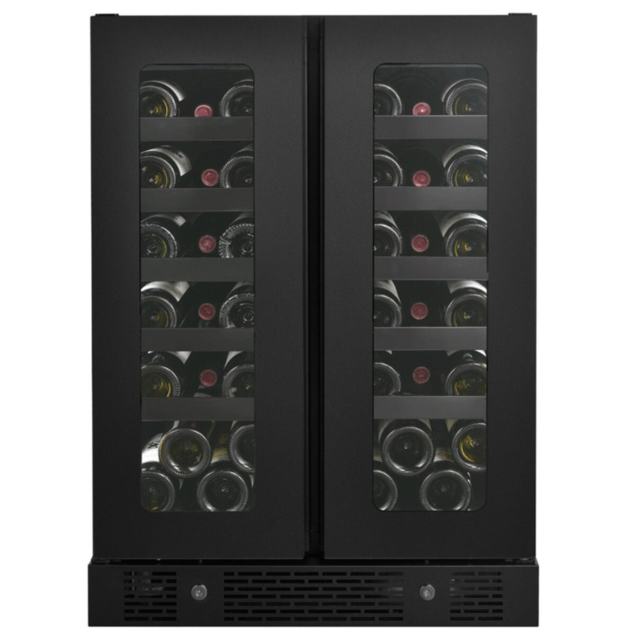 Artusi 36 bottle dual zone wine fridge - matte black, side by side doors, touch controls - AWC36BV