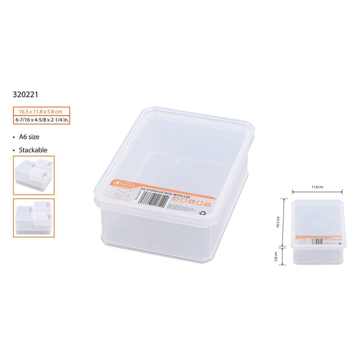Tactix Small A6 Storage Container 1L Plastic Stackable with Lid 163 x 118 x 58mm