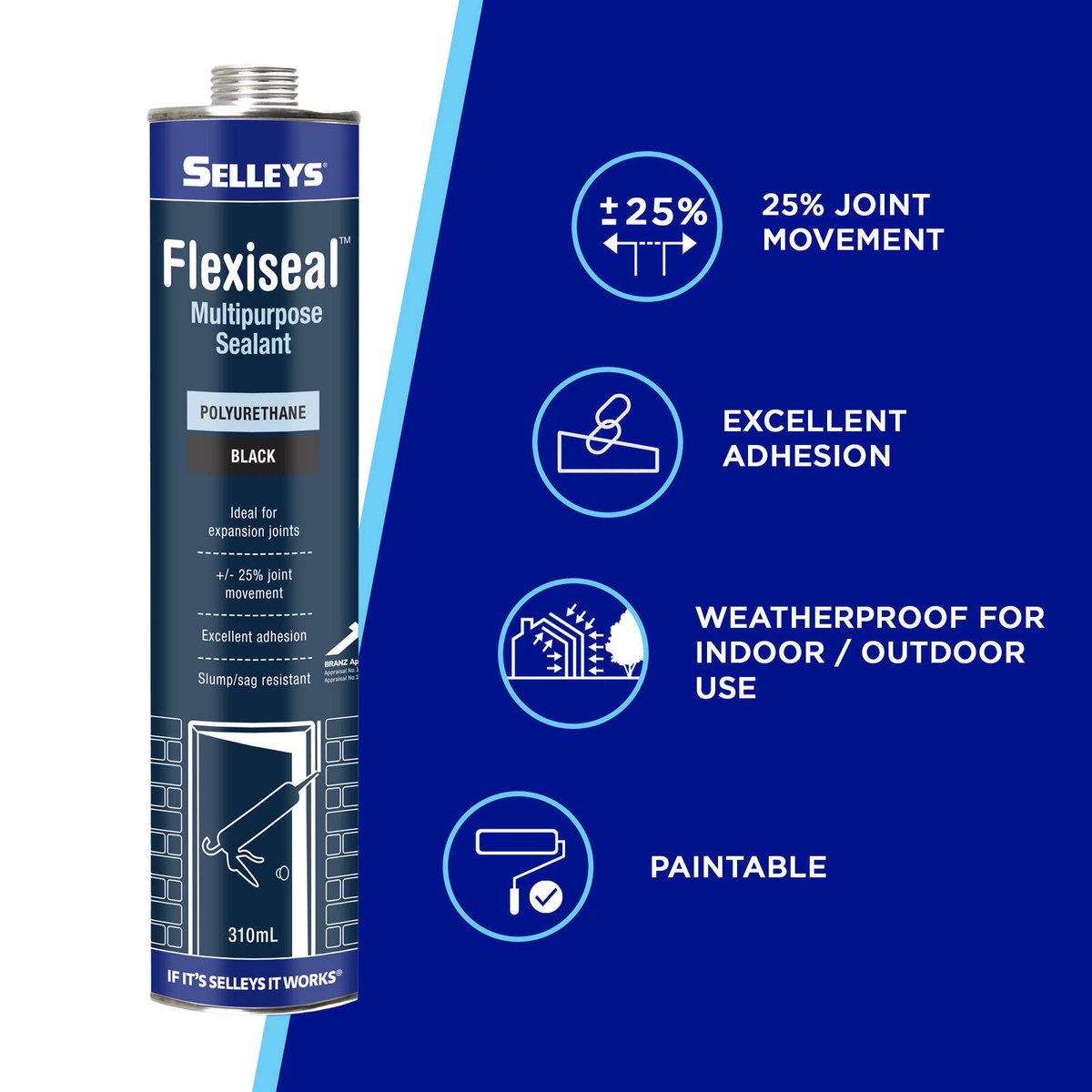 Selleys Black Flexiseal Polyurethane Sealant 310ml Weatherproof Flexible - SuperSaverAU - view 3