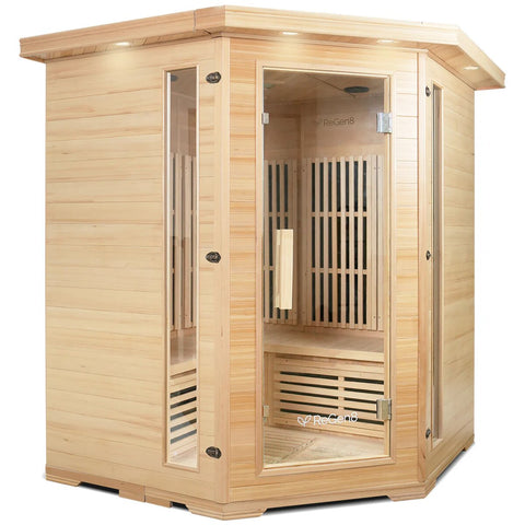 ReGen8 Quadro Corner Infrared Sauna - 4 Person, 2640W, Natural, Chromotherapy Lighting - RGSN-QUADCO