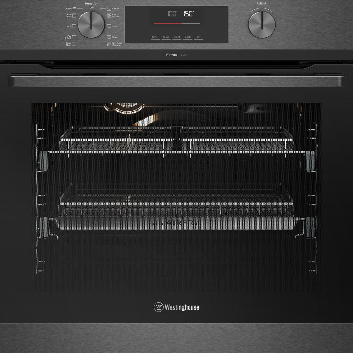 Westinghouse 60cm Pyrolytic Oven - 80L Gross, AirFry, EasyBake Steam, Dark Stainless Steel - WVEP6717DD