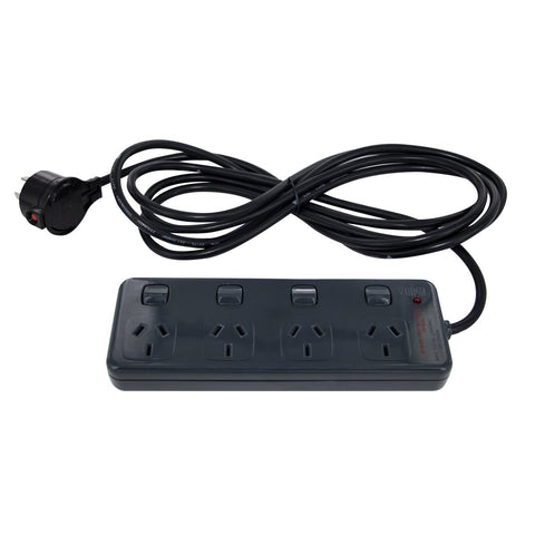 HPM 4 Outlet Powerboard - Charcoal - ABS Plastic - Surge Protection - SuperSaverAU - view 2