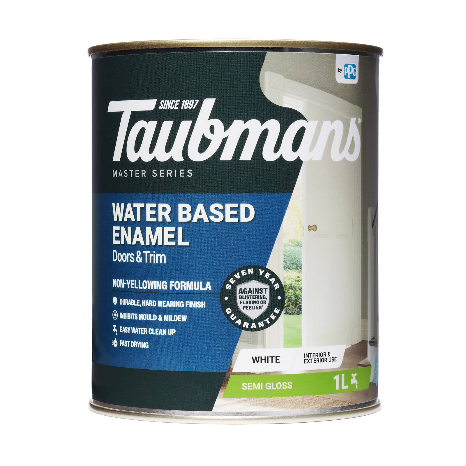 Taubmans 1L White Semi Gloss Water Based Enamel Paint