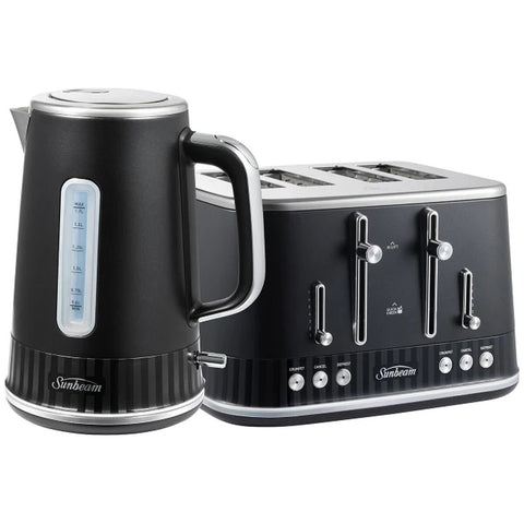 Sunbeam French Riviera 4 Slice Toaster and 1.7L Kettle Set - Black - Quick Check Function - PUP8101BK