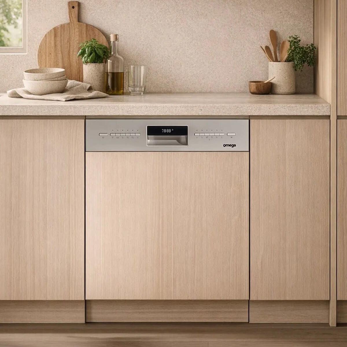 Omega 60cm Semi Integrated Dishwasher - 15 Place Settings - 7 Programs - Stainless Steel - ODWIS6015X