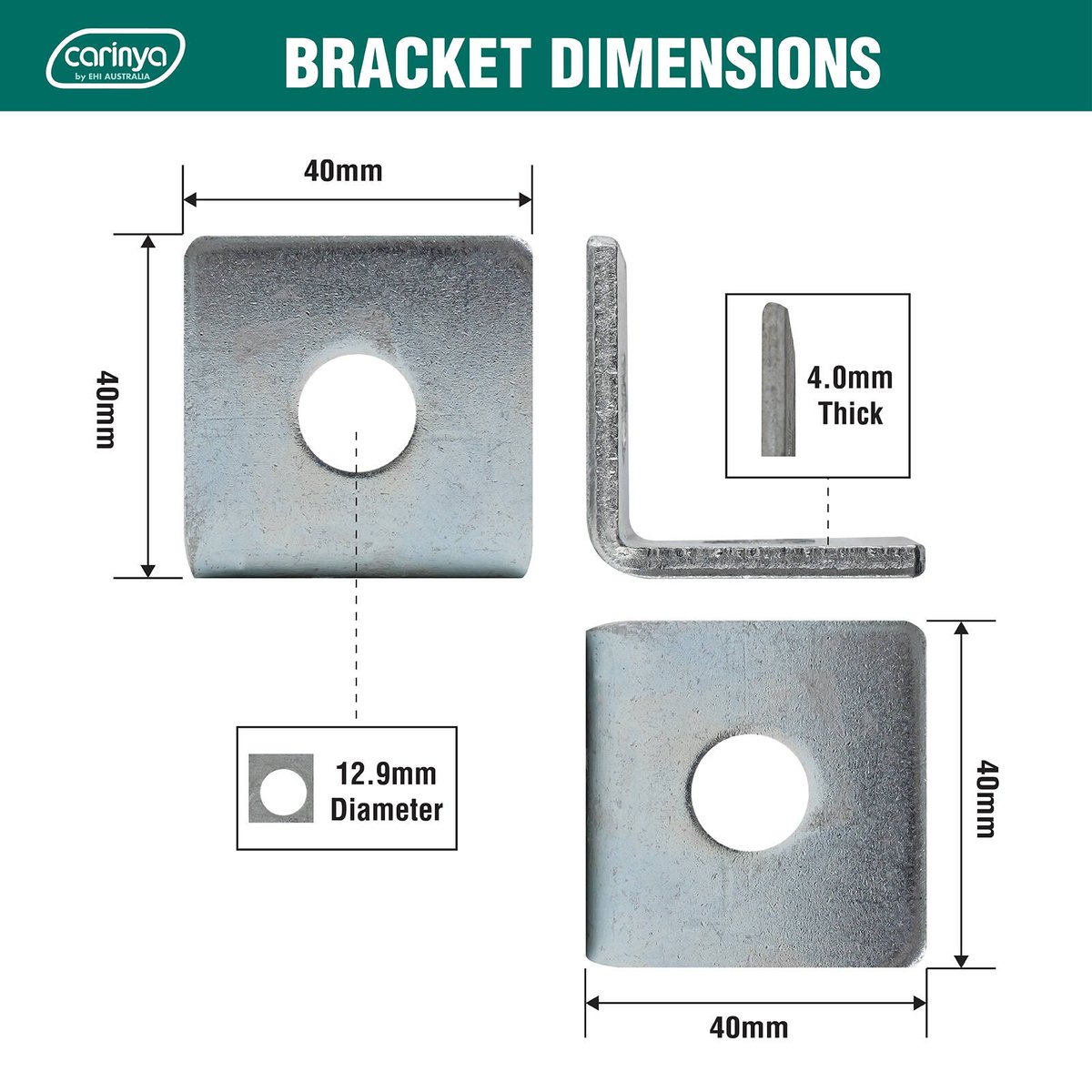 Carinya Reinforcing Angle Bracket - 40mm - Zinc Plated - Corrosion Resistant - SuperSaverAU - view 4
