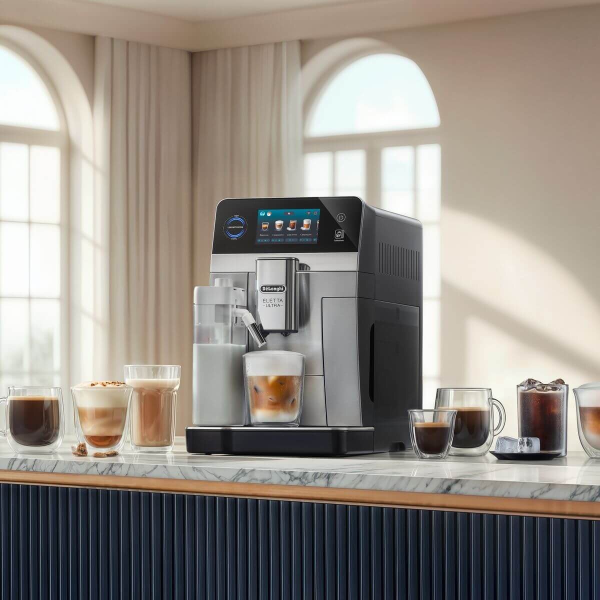 DeLonghi Eletta Ultra fully automatic coffee machine - 50+ hot and cold recipes, LatteCrema - ECAM47085MB