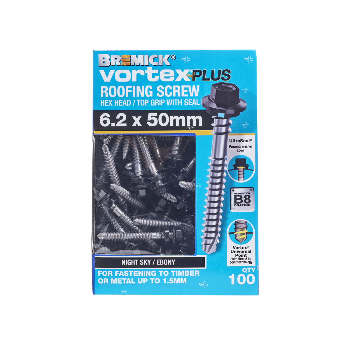 Bremick Vortex Plus Roofing Screw 6.2 x 50mm Hex - Box of 100 - Watertight - SuperSaverAU - view 2