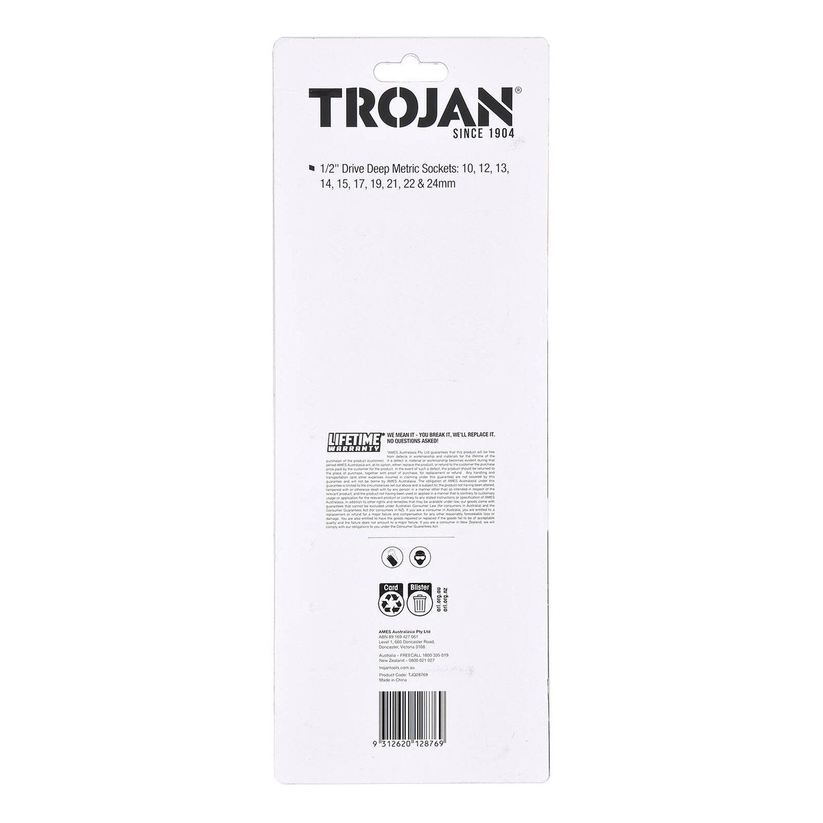 Trojan 10 Piece Deep Socket Rail Set 1/2" - 10mm to 24mm - Lifetime Warranty - SuperSaverAU - view 4